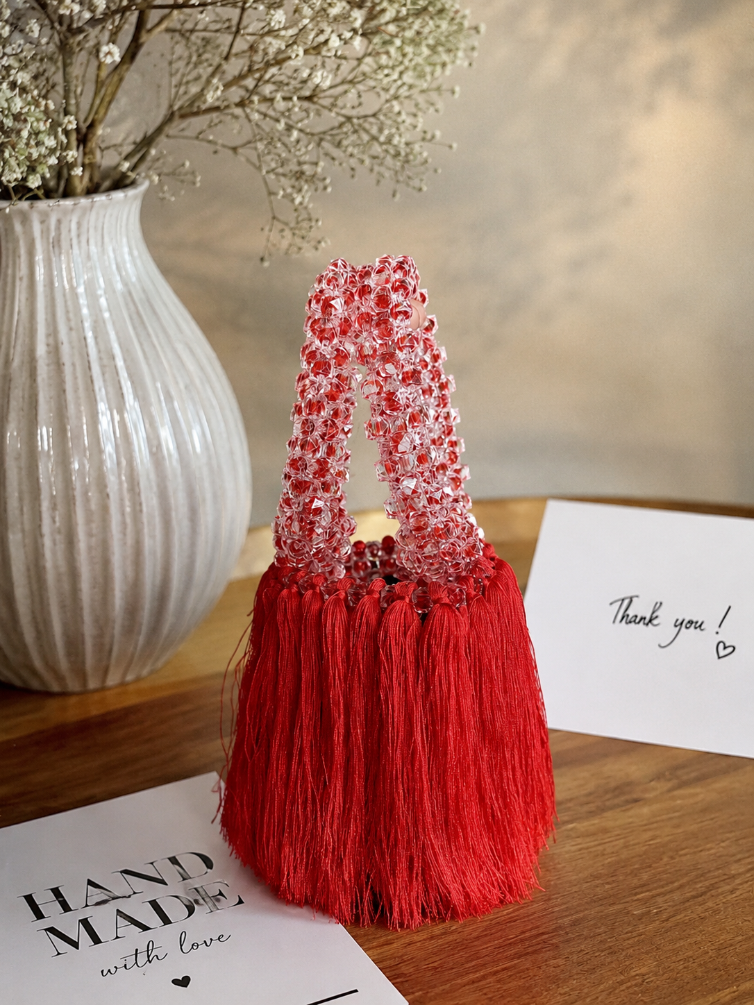 Crimson Luxe Tassel Bag